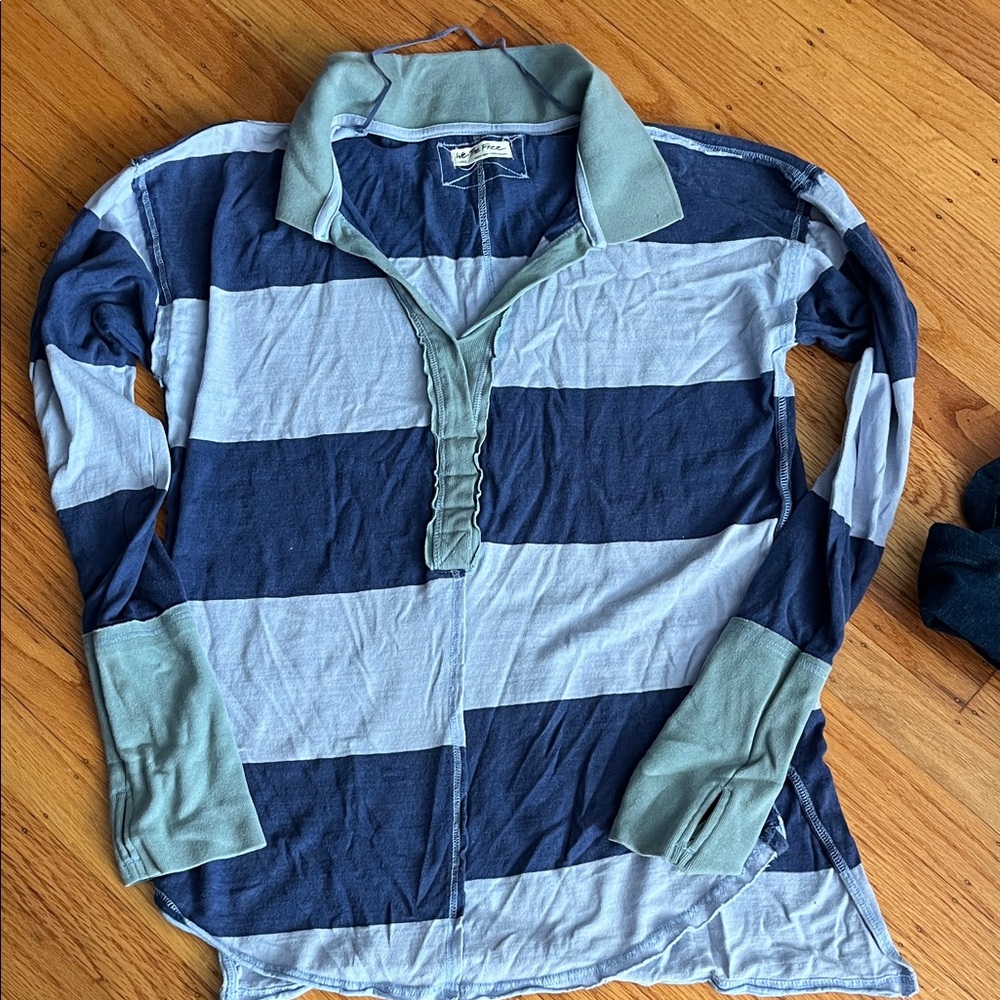 We The Free Navy and Gray Striped Top